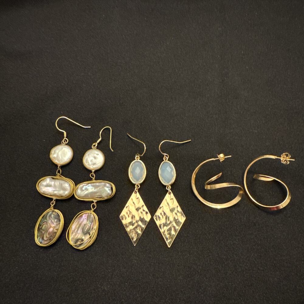 Gold Toned Earrings Lot Of 3 Sets